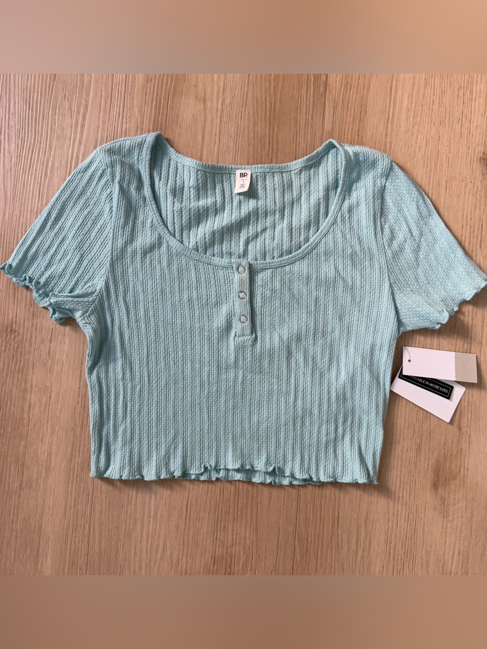 BP. Ribbed Scoop Neck Cropped Top Blue Glaze Small NWT